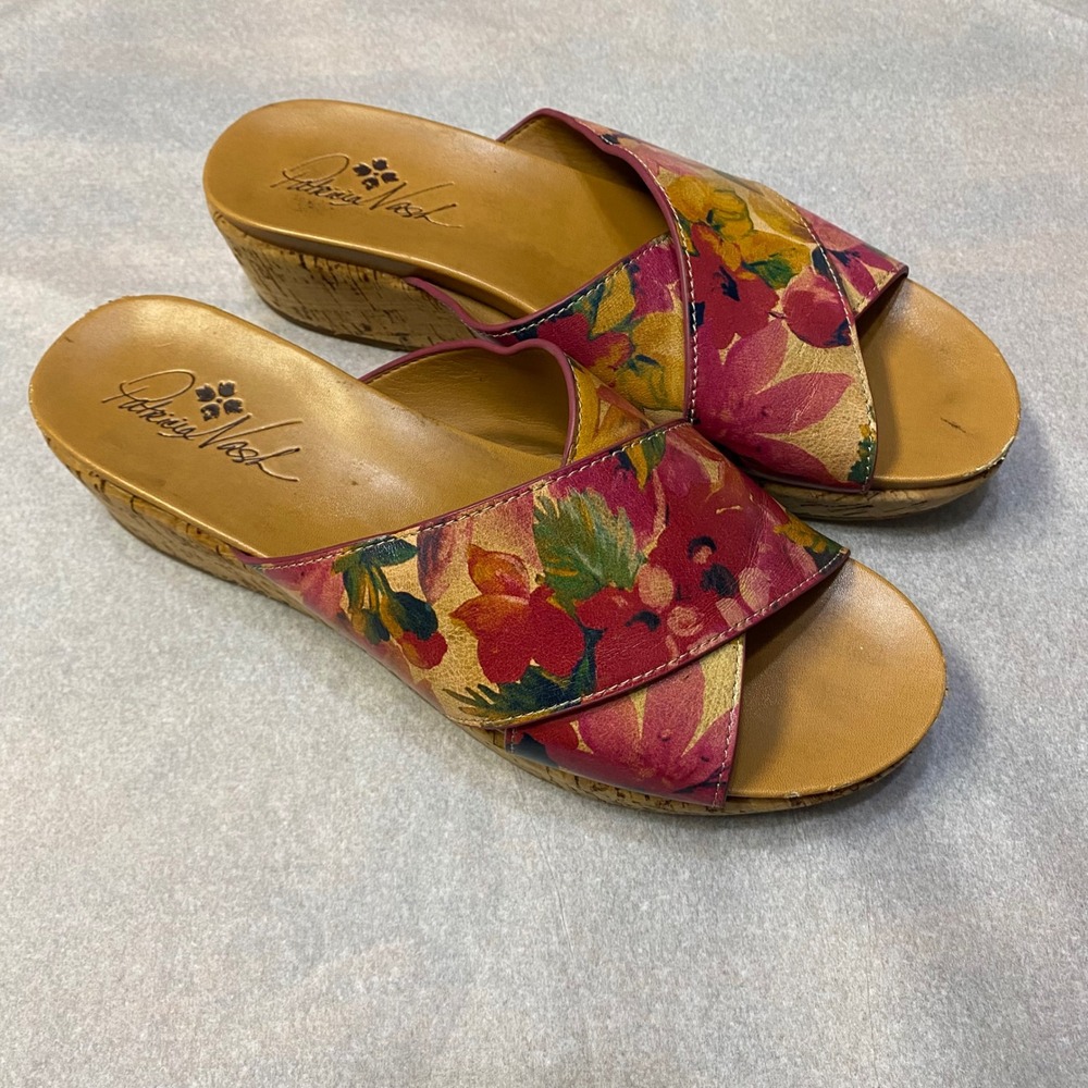 Patricia Nash Women's Luca Wedge Sandals US 10 Floral Leather Cork Feminine